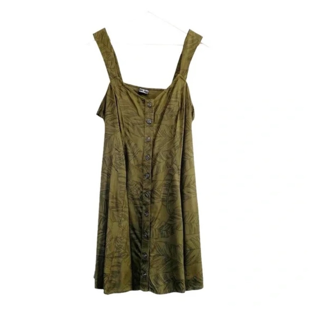 Hurley Olive Button-Down Dress with Leaf Pattern